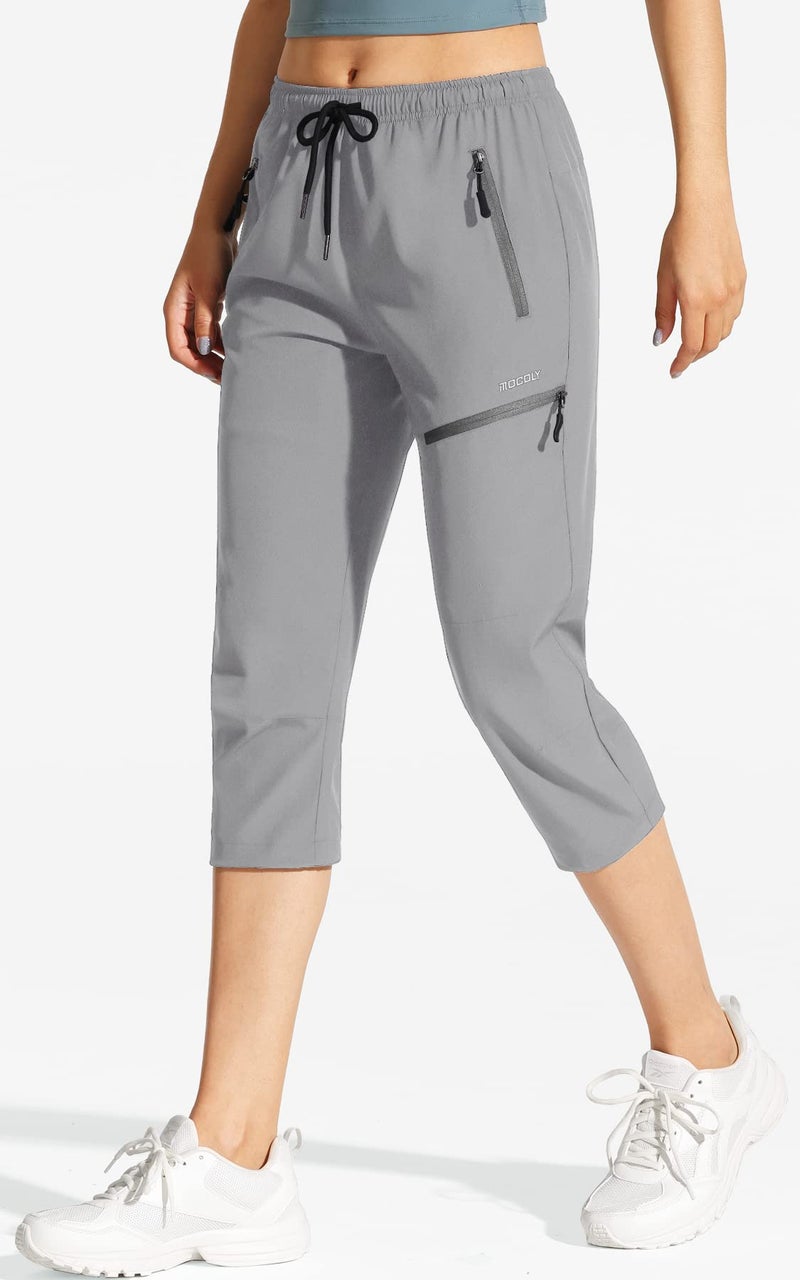 MOCOLY Women's Hiking Capris Pants Outdoor Sport Lightweight Quick Dry Water Resistant SPF UPF 50+ Jogging Cargo Pants Light Grey L - Image 2
